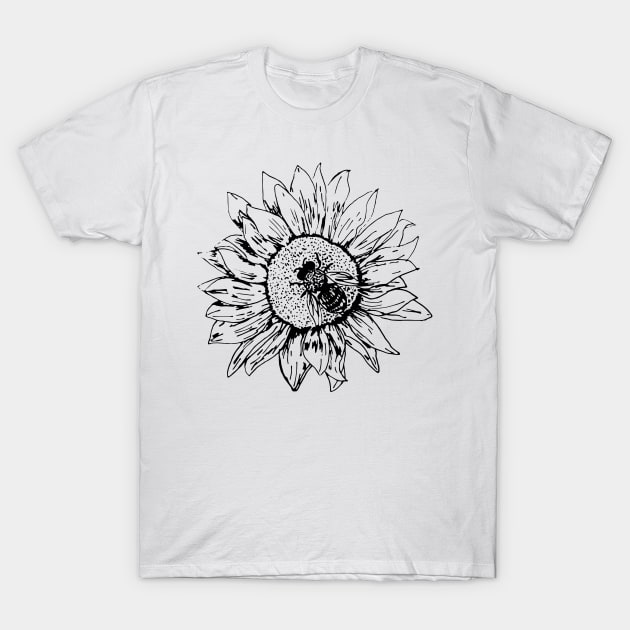 Sunflower and Bee | Minimalist Artwork T-Shirt by gronly